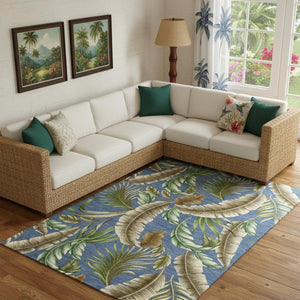HomeRoots 9' X 12' Stylish Blue Green Brown Geometric Area Rug - Washable, UV Protected, Durable & Versatile! 646258
