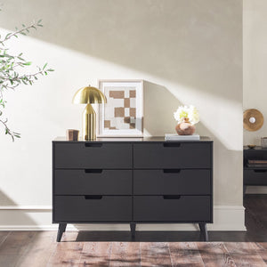 English Elm Walker Edison - Mid-Century Hans 6-Drawer Dresser with Durable MDF, UV Foil Finish, Warp-Resistant, Smooth Slides Black 56.5 L x 20 W x 8 H B185P169060