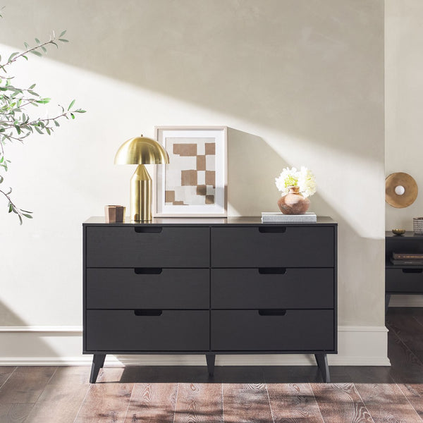 English Elm Walker Edison - Mid-Century Hans 6-Drawer Dresser with Durable MDF, UV Foil Finish, Warp-Resistant, Smooth Slides Black 56.5 L x 20 W x 8 H B185P169060