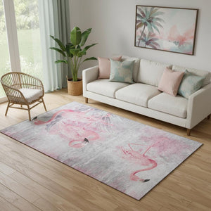 HomeRoots 5' X 8' Modern Pink Charcoal Ivory Geometric Area Rug - Washable, UV Protected, Ideal for Families 646310