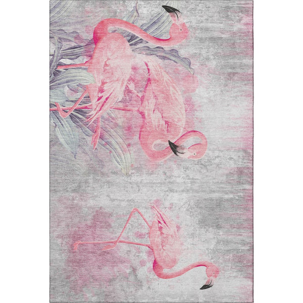 HomeRoots 5' X 8' Modern Pink Charcoal Ivory Geometric Area Rug - Washable, UV Protected, Ideal for Families 646310
