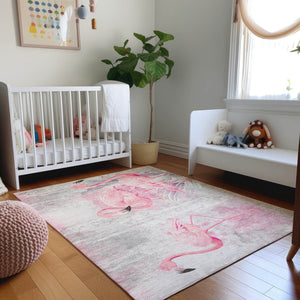 HomeRoots 9' X 12' Pink Charcoal Ivory Geometric Washable Area Rug - Soft, Durable & UV Protected Design 646313
