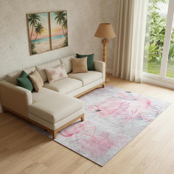 HomeRoots 9' X 12' Pink Charcoal Ivory Geometric Washable Area Rug - Soft, Durable & UV Protected Design 646313