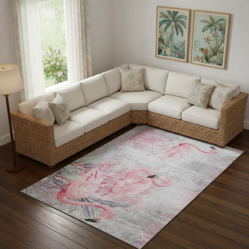 HomeRoots 10' X 14' Pink Charcoal Ivory Geometric Area Rug – Washable, Stain-Resistant, UV Protected Comfort 646314