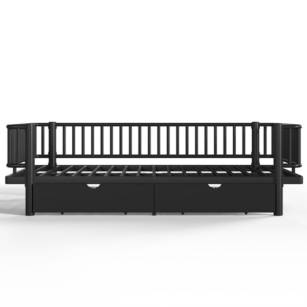 English Elm Queen Storage Platform Bed Low Profile Metal Frame with Built-in Drawers for Small Spaces Black W5305P471352