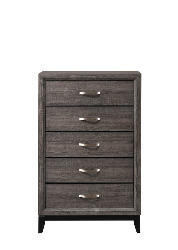 English Elm 1pc Modern 4-Drawer Tall Storage Chest in Mist Finish — Sleek Bedroom Organizer with Spacious Drawers Gray 34 L x 19 W x 49 H B2741P406276