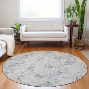 HomeRoots 8' Modern Washable Round Rug in Light Gray, Taupe & Charcoal - Durable, UV-Protected & Stylish! 646322