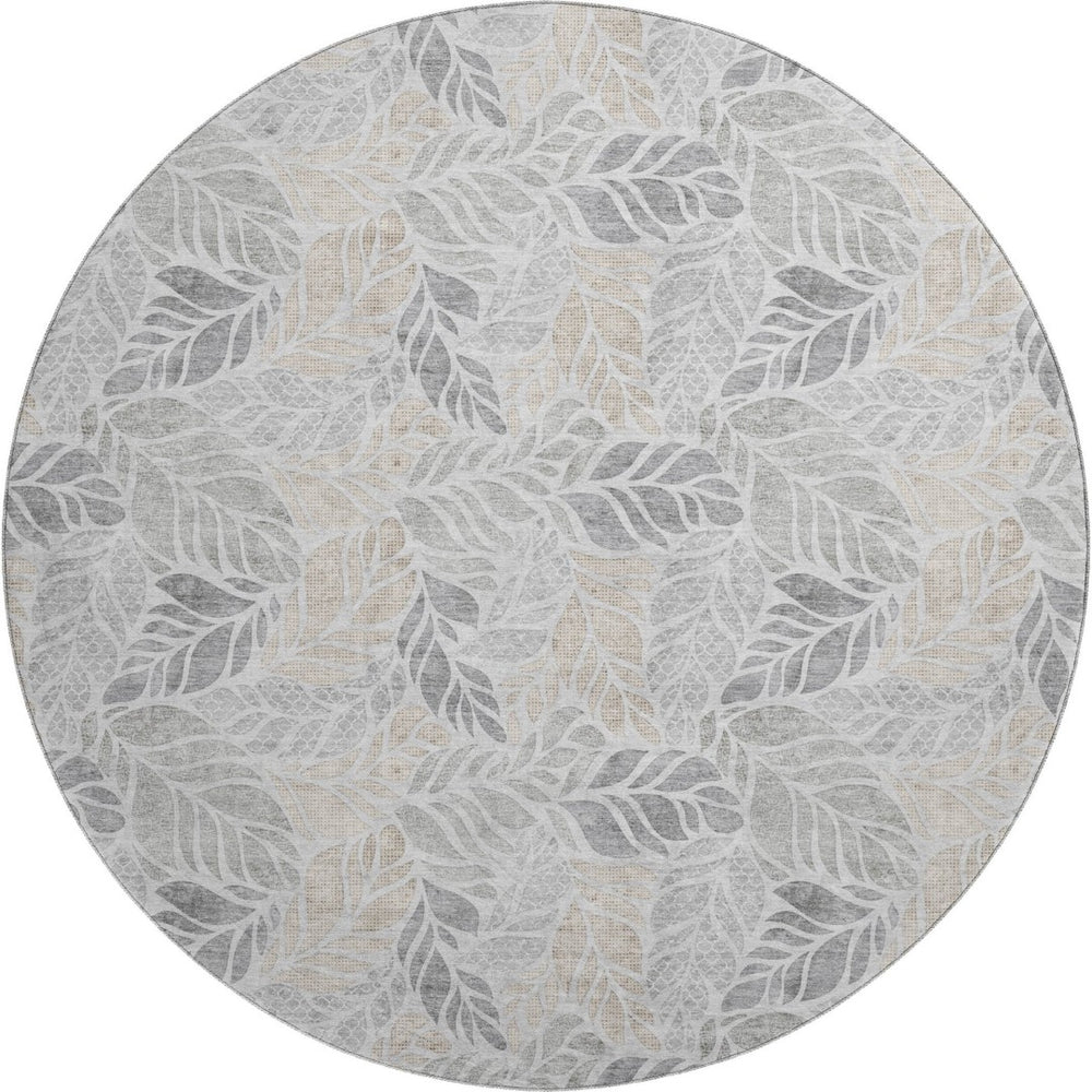 HomeRoots 8' Modern Washable Round Rug in Light Gray, Taupe & Charcoal - Durable, UV-Protected & Stylish! 646322