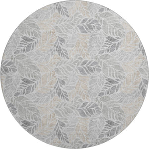 HomeRoots 8' Modern Washable Round Rug in Light Gray, Taupe & Charcoal - Durable, UV-Protected & Stylish! 646322
