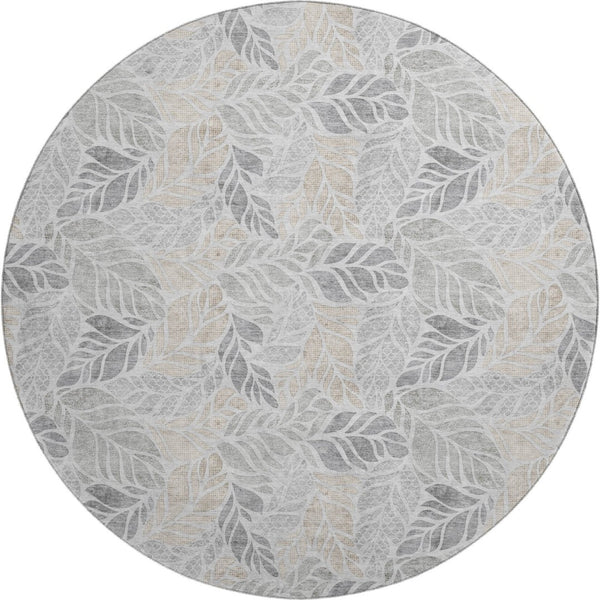 HomeRoots 8' Modern Washable Round Rug in Light Gray, Taupe & Charcoal - Durable, UV-Protected & Stylish! 646322