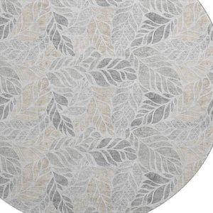 HomeRoots 8' Modern Washable Round Rug in Light Gray, Taupe & Charcoal - Durable, UV-Protected & Stylish! 646322