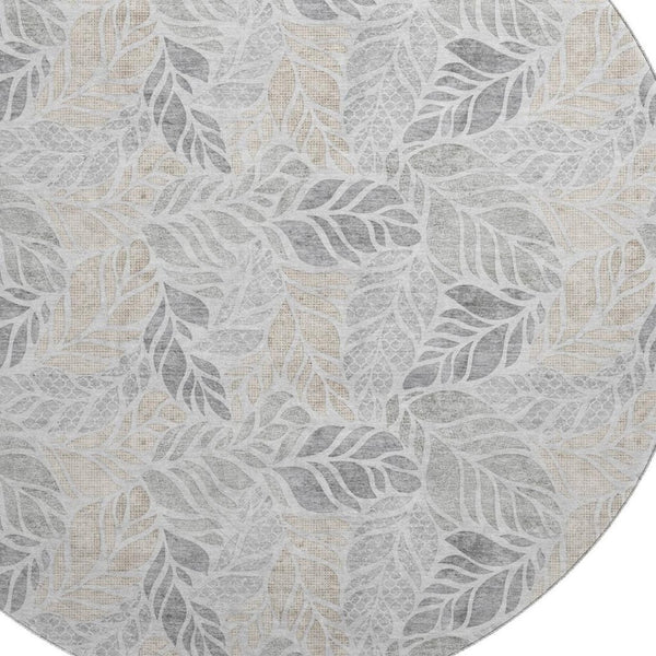 HomeRoots 8' Modern Washable Round Rug in Light Gray, Taupe & Charcoal - Durable, UV-Protected & Stylish! 646322