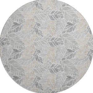 HomeRoots 8' Modern Washable Round Rug in Light Gray, Taupe & Charcoal - Durable, UV-Protected & Stylish! 646322