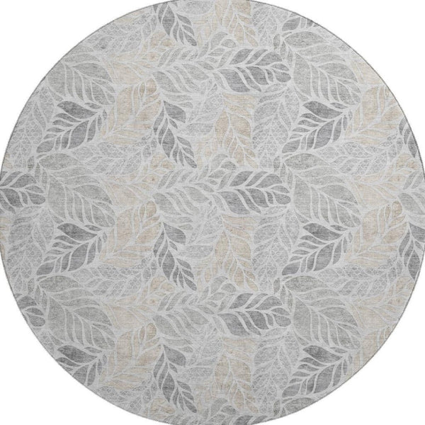 HomeRoots 8' Modern Washable Round Rug in Light Gray, Taupe & Charcoal - Durable, UV-Protected & Stylish! 646322