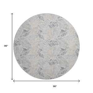 HomeRoots 8' Modern Washable Round Rug in Light Gray, Taupe & Charcoal - Durable, UV-Protected & Stylish! 646322