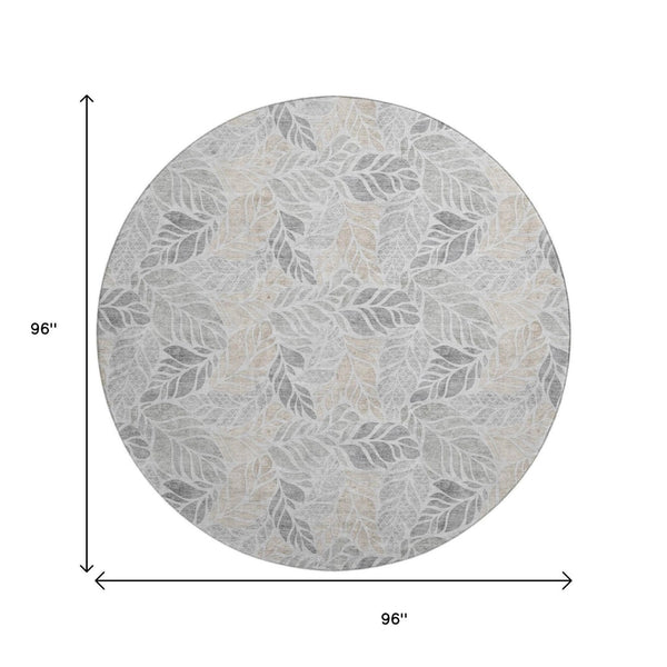 HomeRoots 8' Modern Washable Round Rug in Light Gray, Taupe & Charcoal - Durable, UV-Protected & Stylish! 646322