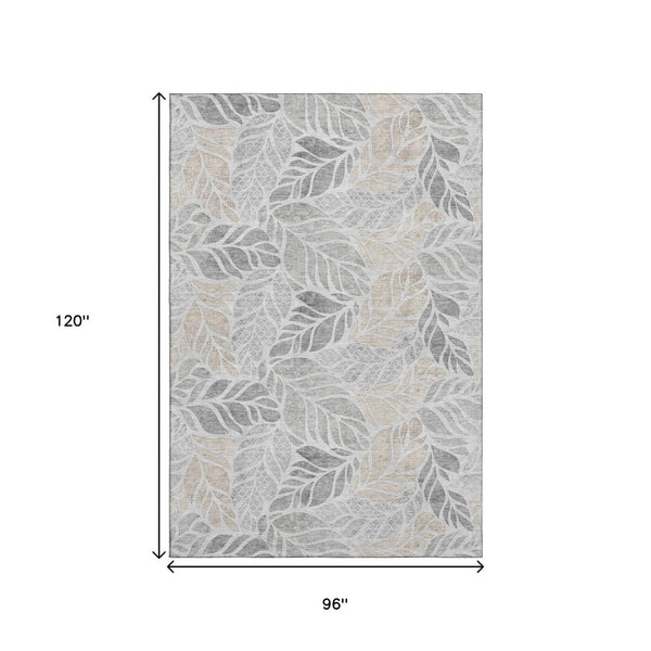 HomeRoots 8' X 10' Washable Geometric Area Rug in Light Gray & Charcoal - UV Protected, Pet-Friendly Design 646323