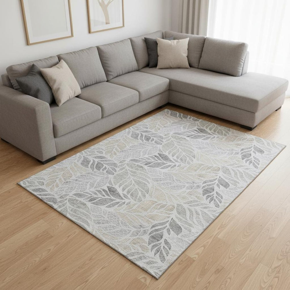 HomeRoots 8' X 10' Washable Geometric Area Rug in Light Gray & Charcoal - UV Protected, Pet-Friendly Design 646323