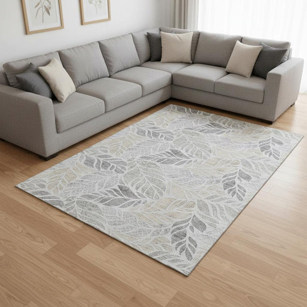 HomeRoots 9' X 12' Modern Geometric Light Gray Area Rug - Washable, UV-Protected, Stain-Resistant Design for Homes 646324