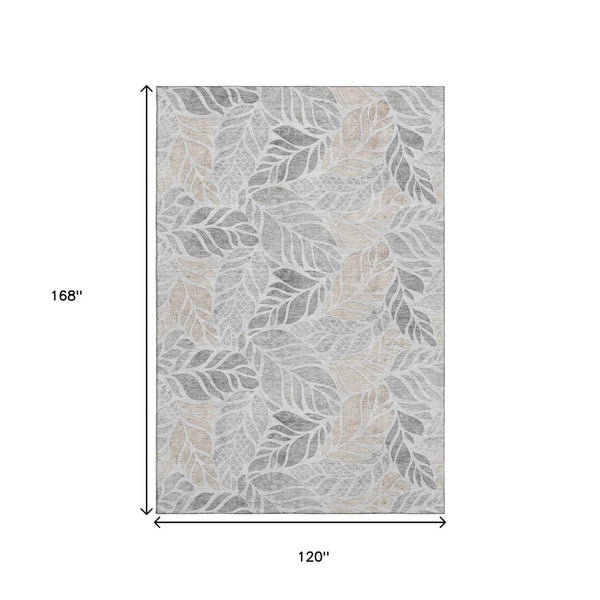 HomeRoots 10' X 14' Light Gray Taupe Charcoal Geometric Area Rug – Washable, UV Protected, Easy-Care Design! 646325