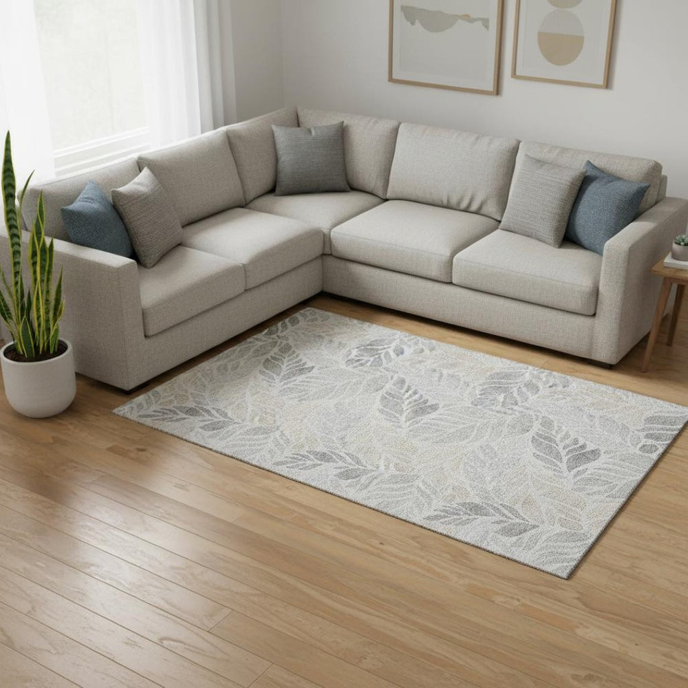 HomeRoots 10' X 14' Light Gray Taupe Charcoal Geometric Area Rug – Washable, UV Protected, Easy-Care Design! 646325