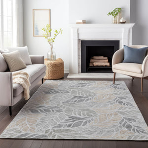 HomeRoots 10' X 14' Light Gray Taupe Charcoal Geometric Area Rug – Washable, UV Protected, Easy-Care Design! 646325