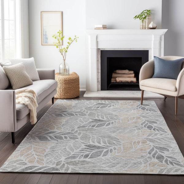 HomeRoots 10' X 14' Light Gray Taupe Charcoal Geometric Area Rug – Washable, UV Protected, Easy-Care Design! 646325