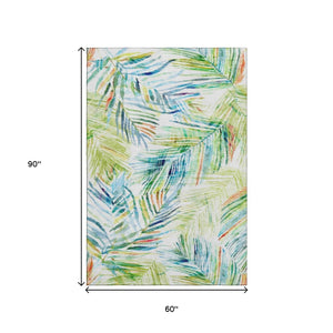HomeRoots 5' X 8' Washable Rainbow & Ivory Geometric Area Rug with Stain Resistance & UV Protection Features 646327