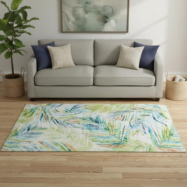 HomeRoots 5' X 8' Washable Rainbow & Ivory Geometric Area Rug with Stain Resistance & UV Protection Features 646327