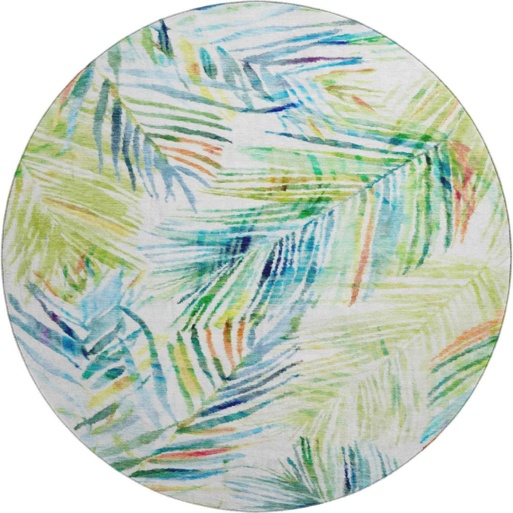 HomeRoots 8' Rainbow & Ivory Geometric Round Rug - Washable, UV Protected, Durable for Playrooms & Living Spaces 646328