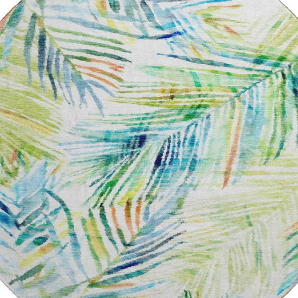 HomeRoots 8' Rainbow & Ivory Geometric Round Rug - Washable, UV Protected, Durable for Playrooms & Living Spaces 646328