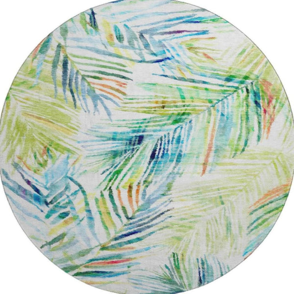 HomeRoots 8' Rainbow & Ivory Geometric Round Rug - Washable, UV Protected, Durable for Playrooms & Living Spaces 646328