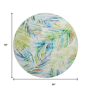 HomeRoots 8' Rainbow & Ivory Geometric Round Rug - Washable, UV Protected, Durable for Playrooms & Living Spaces 646328
