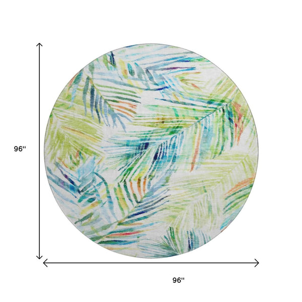 HomeRoots 8' Rainbow & Ivory Geometric Round Rug - Washable, UV Protected, Durable for Playrooms & Living Spaces 646328