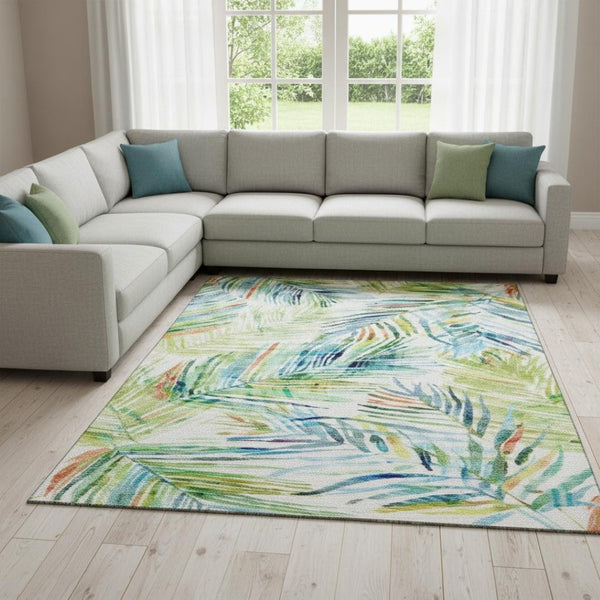 HomeRoots 8' X 10' Rainbow Geometric Washable Area Rug - Durable, UV-Protected, Stain Resistant & Kid-Friendly 646329