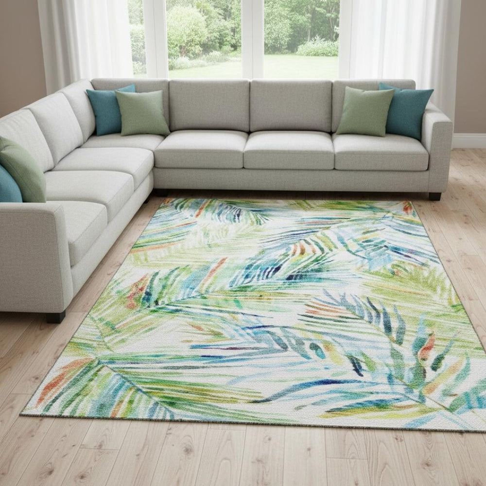 HomeRoots 9' X 12' Rainbow Geometric Washable Area Rug - Stain Resistant, UV Protected, Perfect for Families! 646330