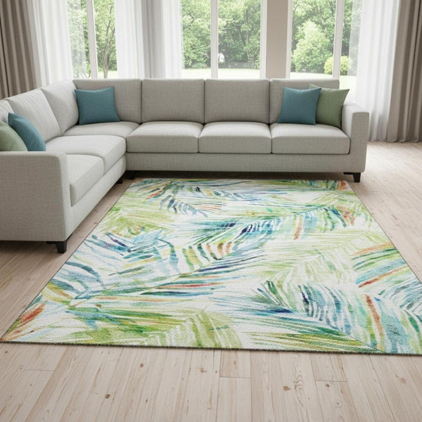 HomeRoots 10' X 14' Rainbow Geometric Area Rug - Washable, UV-Protected, Stain-Resistant for Busy Homes 646331