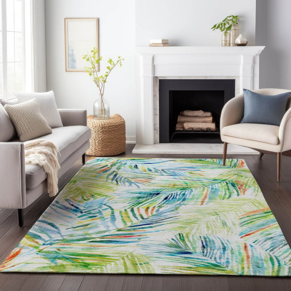 HomeRoots 10' X 14' Rainbow Geometric Area Rug - Washable, UV-Protected, Stain-Resistant for Busy Homes 646331
