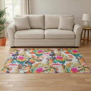 HomeRoots 5' X 8' Rainbow and Ivory Geometric Area Rug - Washable, Stain Resistant, UV Protected for Homes 646333
