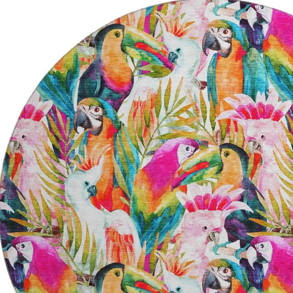 HomeRoots 8' Rainbow Geometric Round Rug - Washable, UV Protected, Durable & Family-Friendly for Any Space 646334