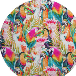 HomeRoots 8' Rainbow Geometric Round Rug - Washable, UV Protected, Durable & Family-Friendly for Any Space 646334