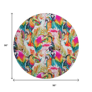 HomeRoots 8' Rainbow Geometric Round Rug - Washable, UV Protected, Durable & Family-Friendly for Any Space 646334