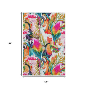 HomeRoots 9' X 12' Colorful Rainbow and Ivory Geometric Area Rug - Washable, UV-Protected, Durable Design 646336