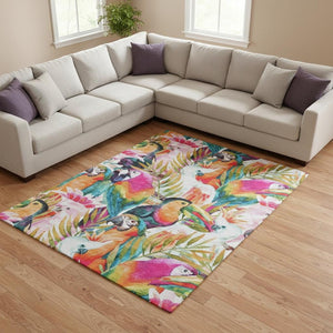HomeRoots 9' X 12' Colorful Rainbow and Ivory Geometric Area Rug - Washable, UV-Protected, Durable Design 646336