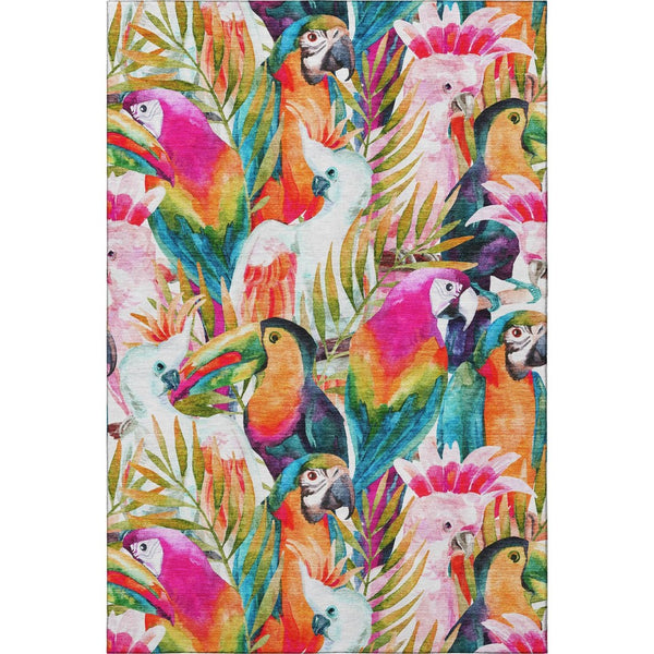 HomeRoots 9' X 12' Colorful Rainbow and Ivory Geometric Area Rug - Washable, UV-Protected, Durable Design 646336