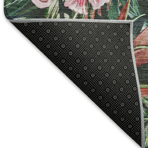 HomeRoots 8' Stylish Midnight Green & Pink Geometric Washable Round Rug with UV Protection for Modern Homes 646340