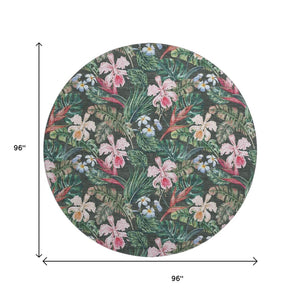 HomeRoots 8' Stylish Midnight Green & Pink Geometric Washable Round Rug with UV Protection for Modern Homes 646340