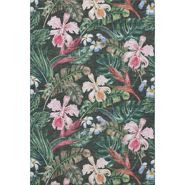 HomeRoots 8' X 10' Vibrant Midnight Green & Pink Geometric Washable Area Rug - UV Protected for All Spaces! 646341