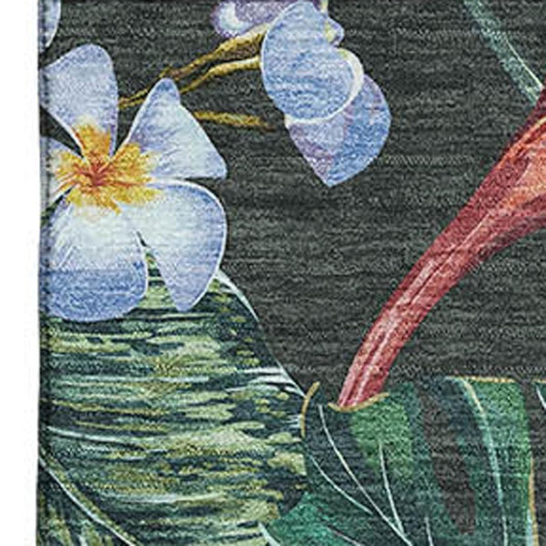HomeRoots 9' X 12' Vibrant Midnight Green & Pink Geometric Washable Area Rug with UV Protection & Durability 646342