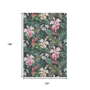 HomeRoots 10' X 14' Midnight Green & Pink Geometric Area Rug – Washable, UV Protected, Stylish & Durable! 646343